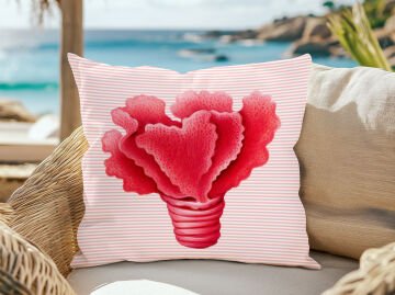 3D Çizgili Mercan Temalı Kırlent Paneli Dikilmemiş Kumaş