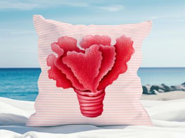 3D Çizgili Mercan Temalı Kırlent Paneli Dikilmemiş Kumaş