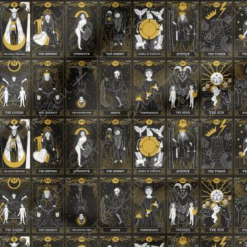 Astroloji Tarot Kartları Desenli Mistik Dijital Baskılı Kumaş(SONBAHAR İNDİRİMİ)