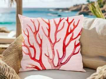 3D Çizgili Mercan Temalı Kırlent Paneli Dikilmemiş Kumaş