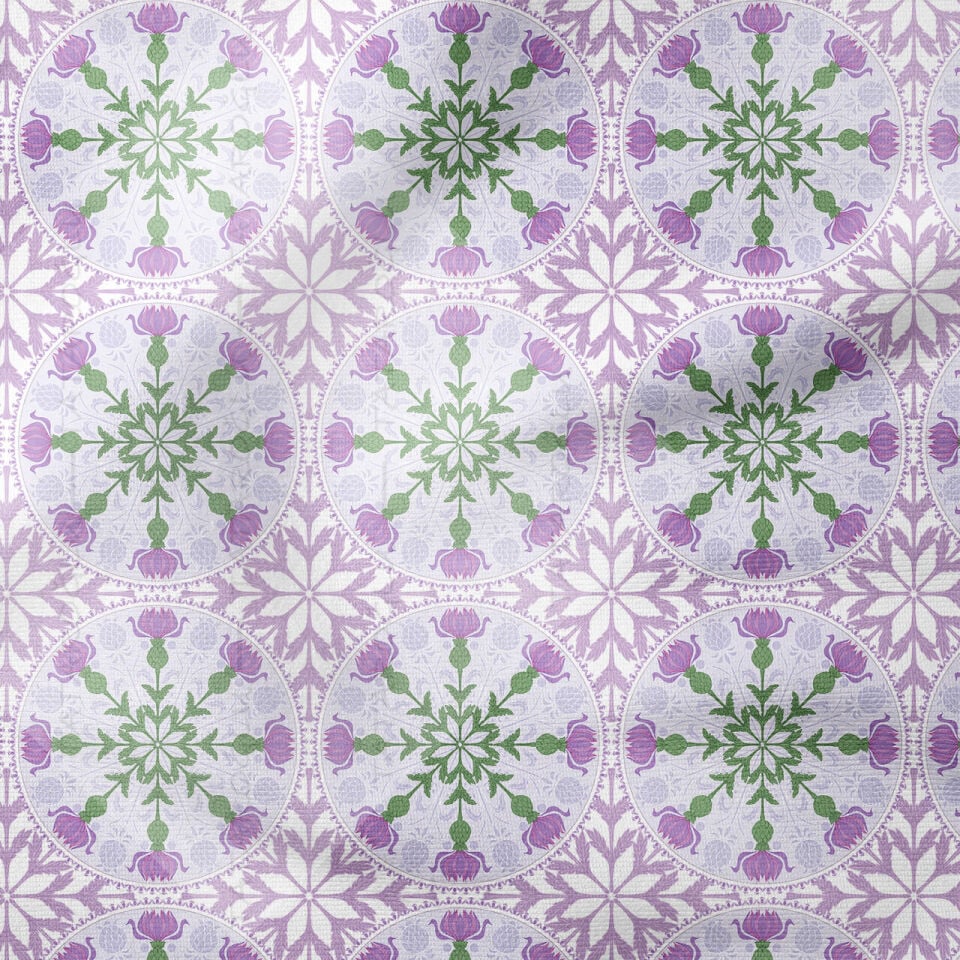 William Morris Esintili Mor Karanfil Desenli Kumaş | Vintage Arts & Crafts Dekoratif Kumaş