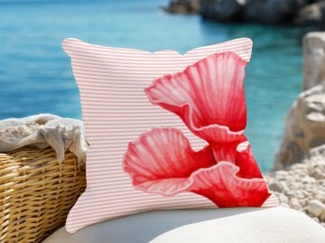 3D Çizgili Mercan Temalı Kırlent Paneli Dikilmemiş Kumaş