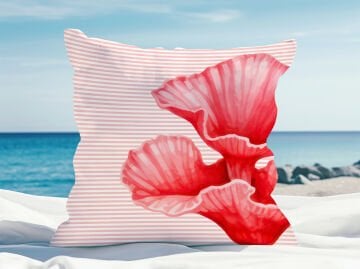 3D Çizgili Mercan Temalı Kırlent Paneli Dikilmemiş Kumaş