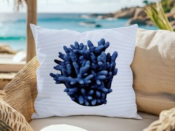 3D Çizgili Mercan Temalı Kırlent Paneli Dikilmemiş Kumaş