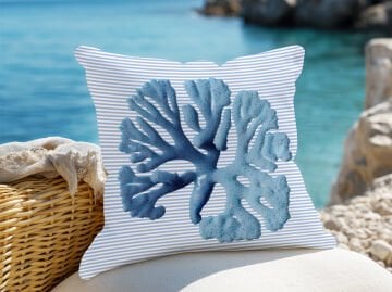 3D Çizgili Mercan Temalı Kırlent Paneli Dikilmemiş Kumaş