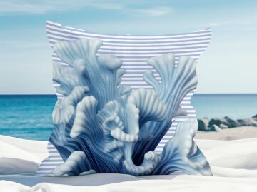 3D Çizgili Mercan Temalı Kırlent Paneli Dikilmemiş Kumaş