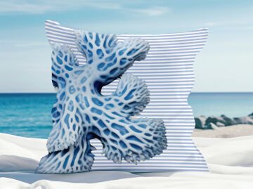 3D Çizgili Mercan Temalı Kırlent Paneli Dikilmemiş Kumaş