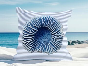 3D Çizgili Mercan Temalı Kırlent Paneli Dikilmemiş Kumaş