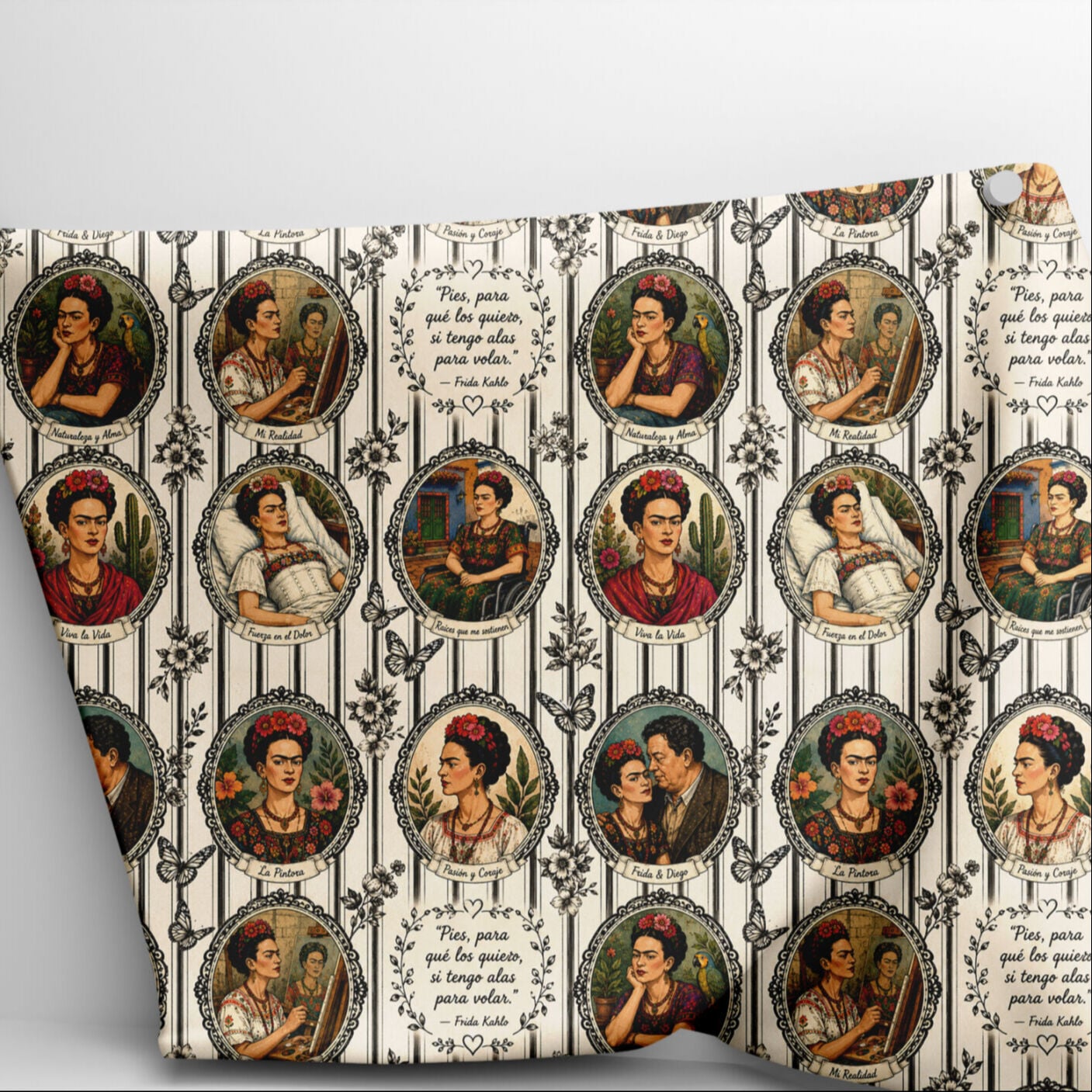 Vintage Bohem Portre Madalyon Kumaşı – Dijital Baskılı Dekoratif Kumaş