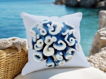 3D Çizgili Mercan Temalı Kırlent Paneli Dikilmemiş Kumaş