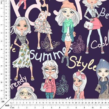 Mor Zemin Üzerine Fashion Kadınlar Desenli Dijital Baskılı Kumaş-F6552