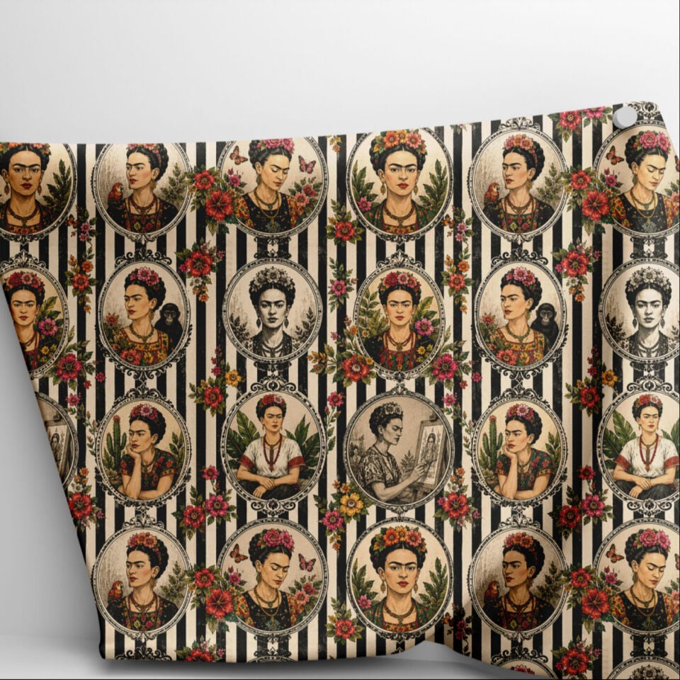 Vintage Bohem Portre Madalyon Kumaşı – Dijital Baskılı Dekoratif Kumaş