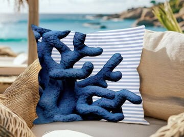 3D Çizgili Mercan Temalı Kırlent Paneli Dikilmemiş Kumaş