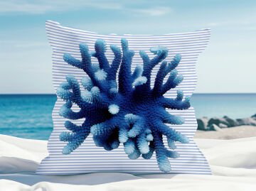 3D Çizgili Mercan Temalı Kırlent Paneli Dikilmemiş Kumaş