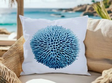 3D Çizgili Mercan Temalı Kırlent Paneli Dikilmemiş Kumaş