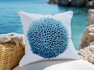3D Çizgili Mercan Temalı Kırlent Paneli Dikilmemiş Kumaş