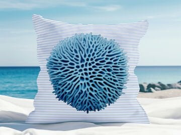 3D Çizgili Mercan Temalı Kırlent Paneli Dikilmemiş Kumaş