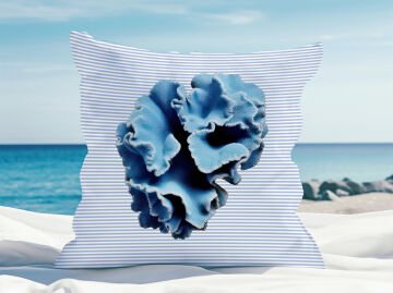 3D Çizgili Mercan Temalı Kırlent Paneli Dikilmemiş Kumaş