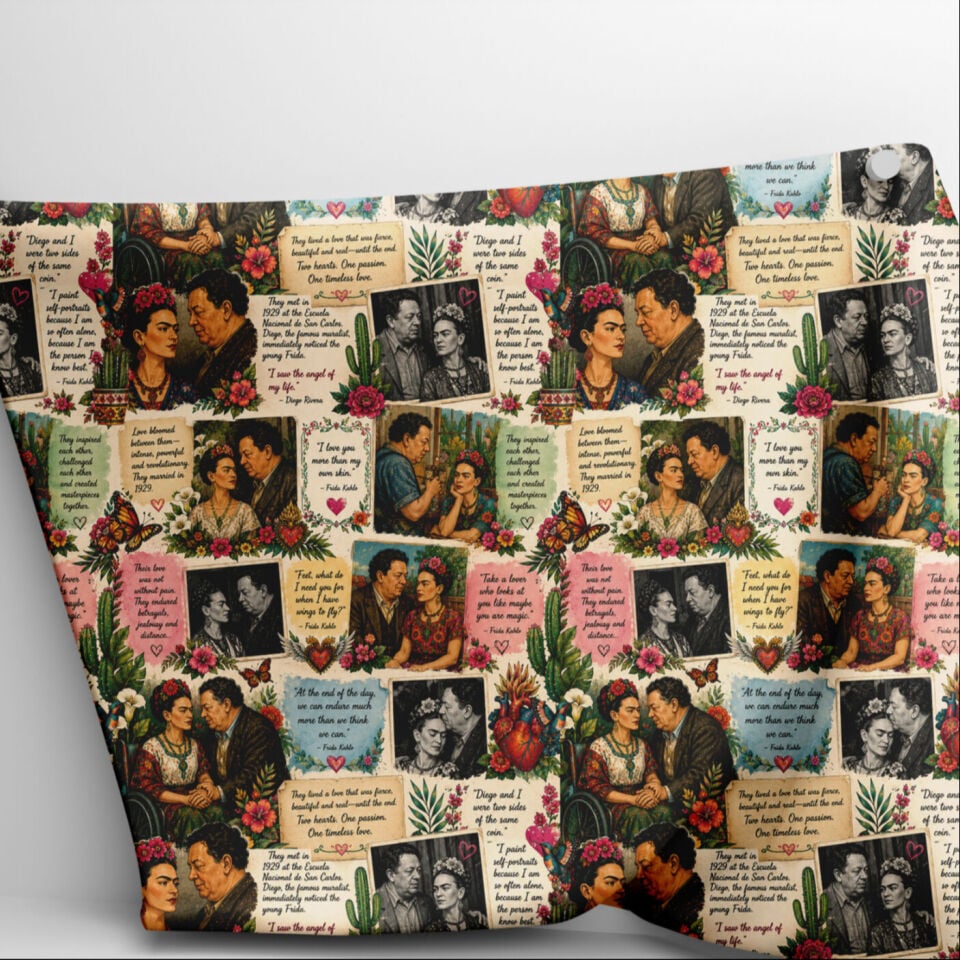 Vintage Meksika Aşk Hikayesi Desenli Kumaş – Romantik Botanik Dijital Baskılı Dekoratif Kumaş