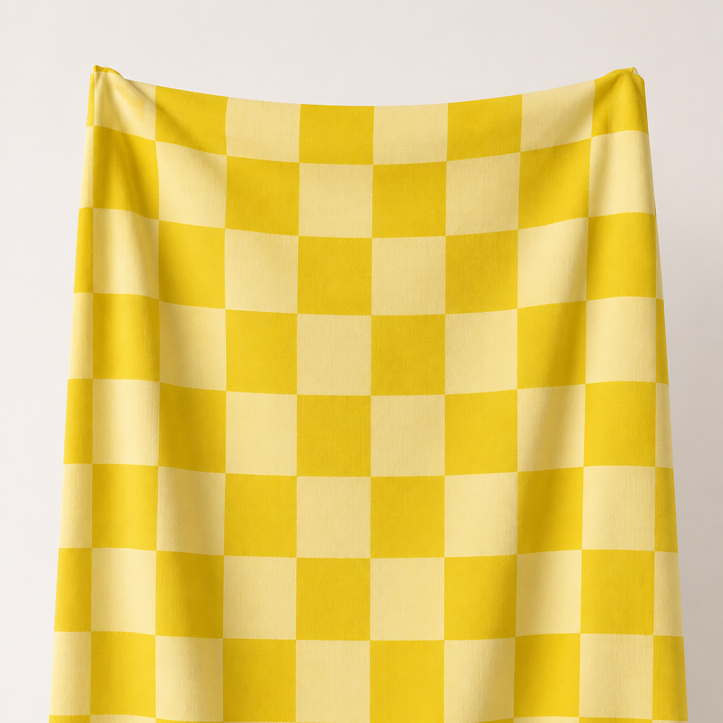 Sarı Damalı Kumaş – 2x2 cm Kare Desenli Petek Dokulu Polyester Kumaş