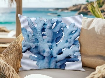 3D Çizgili Mercan Temalı Kırlent Paneli Dikilmemiş Kumaş