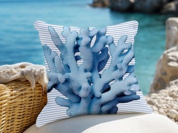 3D Çizgili Mercan Temalı Kırlent Paneli Dikilmemiş Kumaş