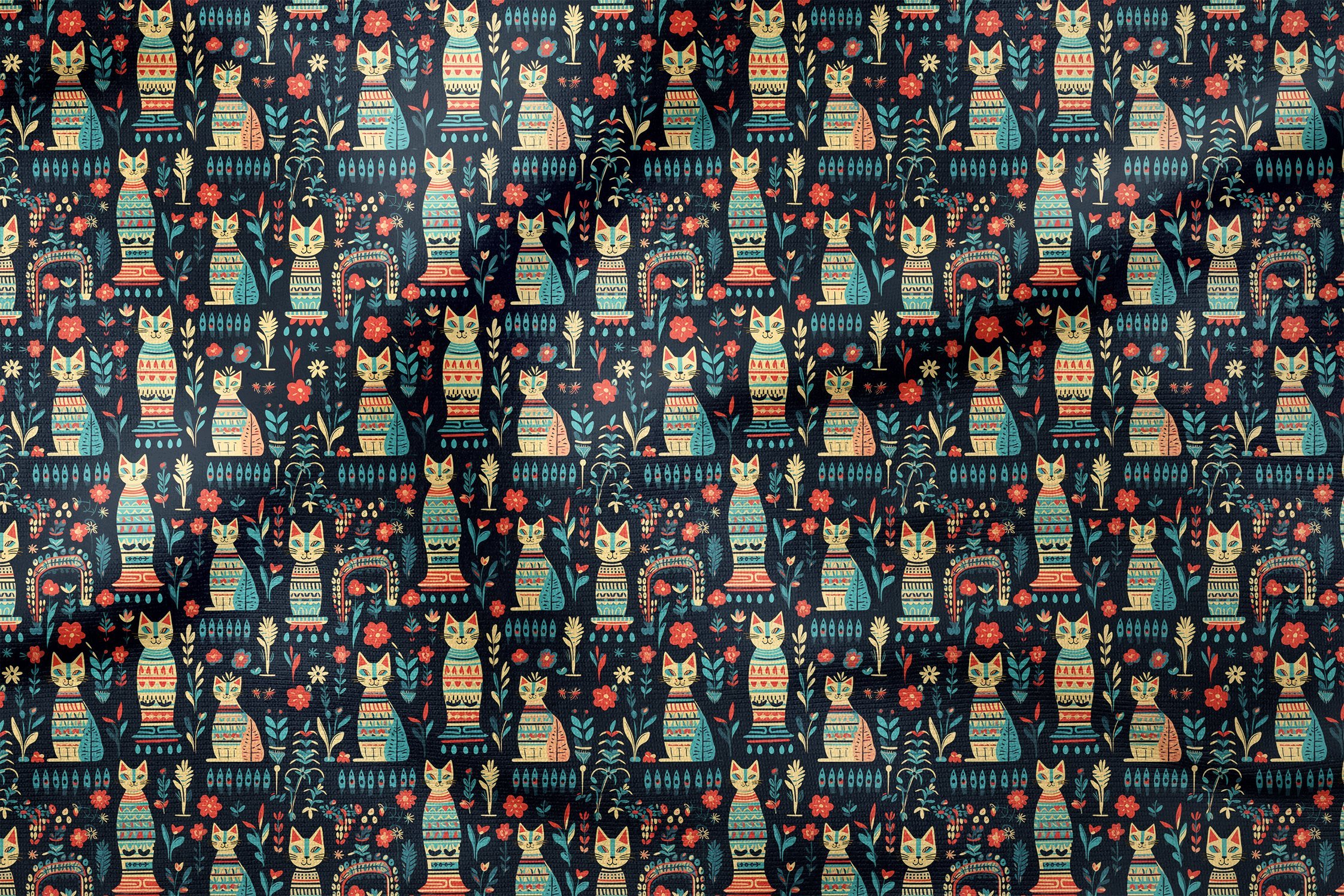 Navy Blue Pharaoh Cat Fabric