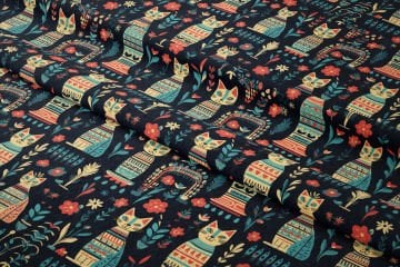 Navy Blue Pharaoh Cat Fabric