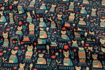 Navy Blue Pharaoh Cat Fabric