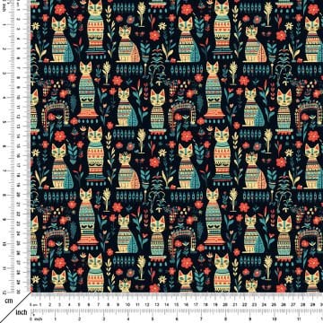 Navy Blue Pharaoh Cat Fabric