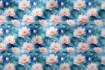 Lotus Çiçeği Desenli Çok Amaçlı Dekoratif Dijital Baskı Kumaş
