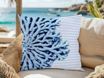 3D Çizgili Mercan Temalı Kırlent Paneli Dikilmemiş Kumaş