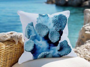 3D Çizgili Mercan Temalı Kırlent Paneli Dikilmemiş Kumaş