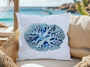 3D Çizgili Mercan Temalı Kırlent Paneli Dikilmemiş Kumaş