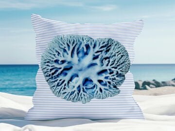 3D Çizgili Mercan Temalı Kırlent Paneli Dikilmemiş Kumaş