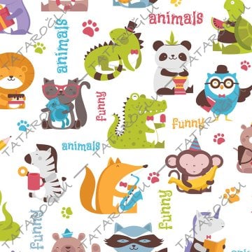 Cute Animal Pattern Digital Printed Fabric on White Background-KR4773