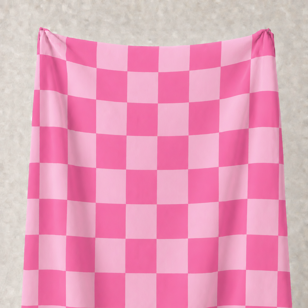 Fuşya Pembe ve Açık Pembe Damalı Kumaş – 2x2 cm Kare Desenli Petek Dokulu Polyester Kumaş