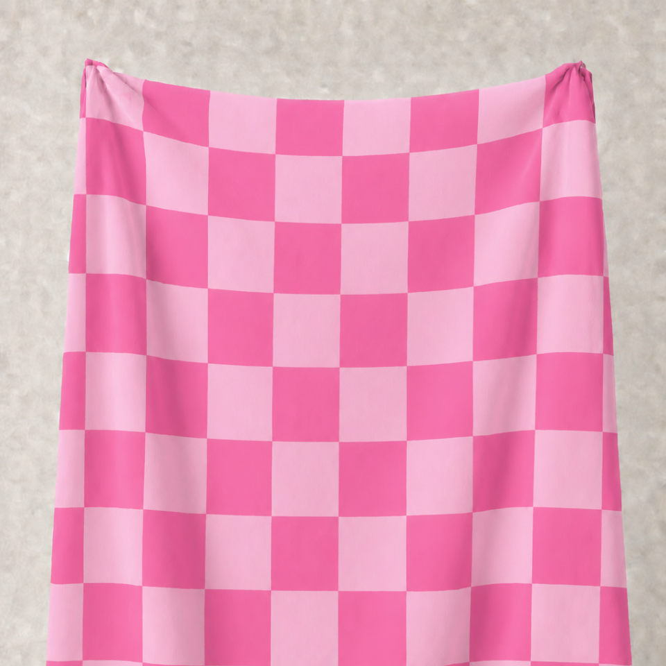 Fuşya Pembe ve Açık Pembe Damalı Kumaş – 2x2 cm Kare Desenli Petek Dokulu Polyester Kumaş