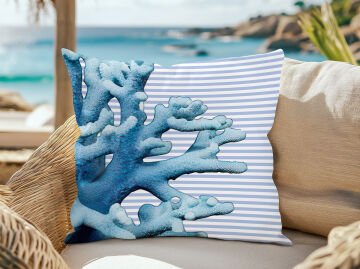 3D Çizgili Mercan Temalı Kırlent Paneli Dikilmemiş Kumaş
