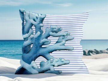 3D Çizgili Mercan Temalı Kırlent Paneli Dikilmemiş Kumaş