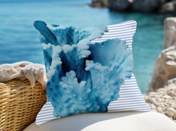 3D Çizgili Mercan Temalı Kırlent Paneli Dikilmemiş Kumaş