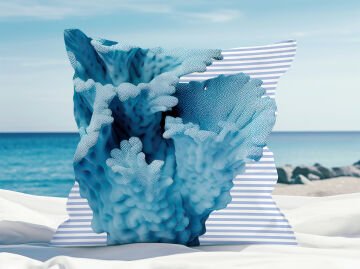3D Çizgili Mercan Temalı Kırlent Paneli Dikilmemiş Kumaş