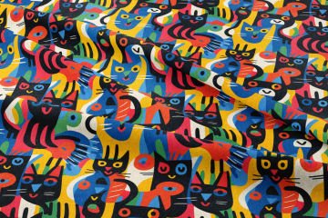 Colorful Geometric Illustration Cat Fabric