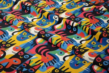 Colorful Geometric Illustration Cat Fabric