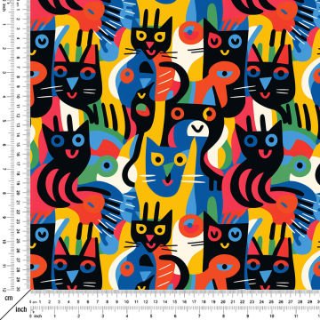 Colorful Geometric Illustration Cat Fabric