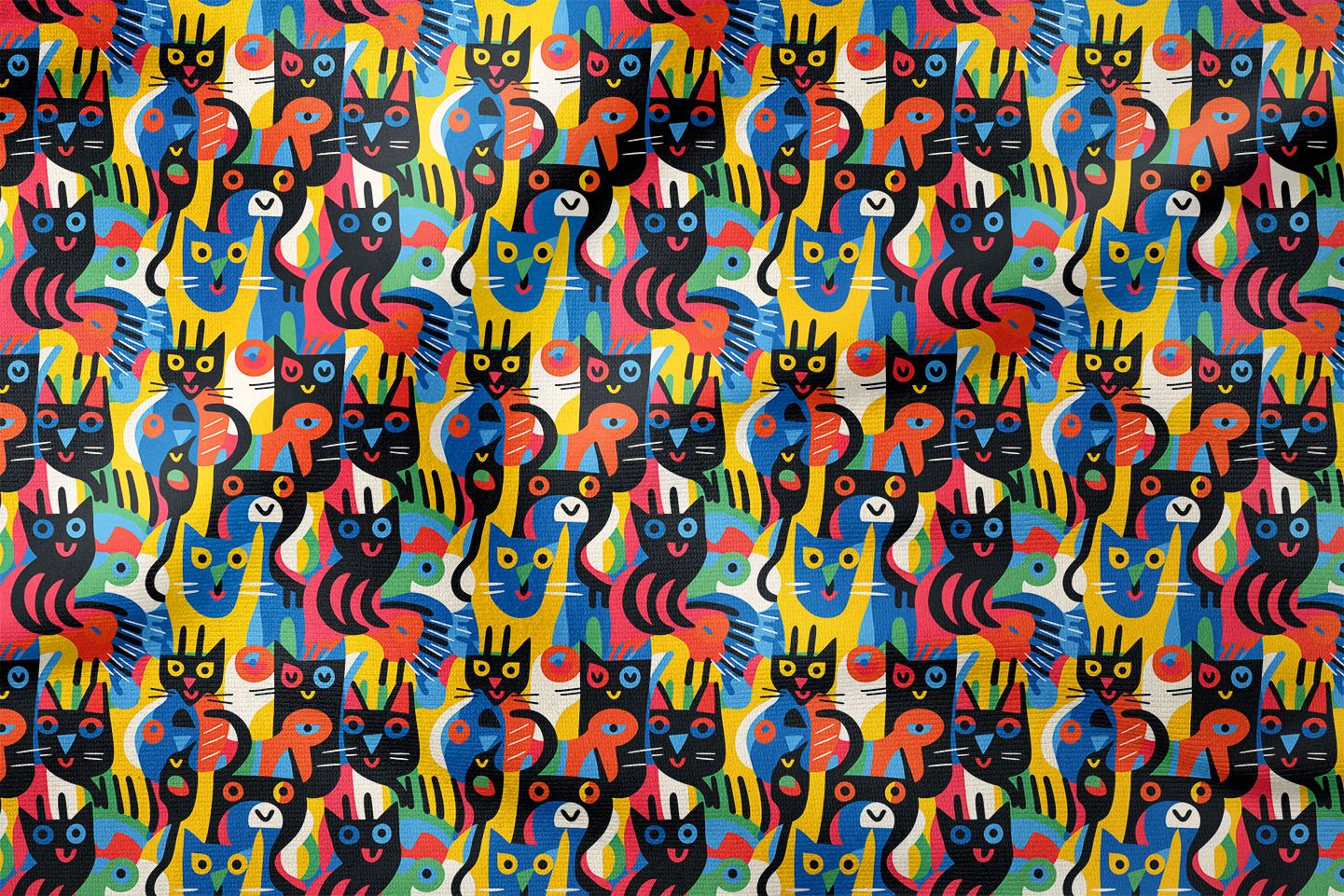 Colorful Geometric Illustration Cat Fabric