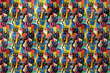 Colorful Geometric Illustration Cat Fabric