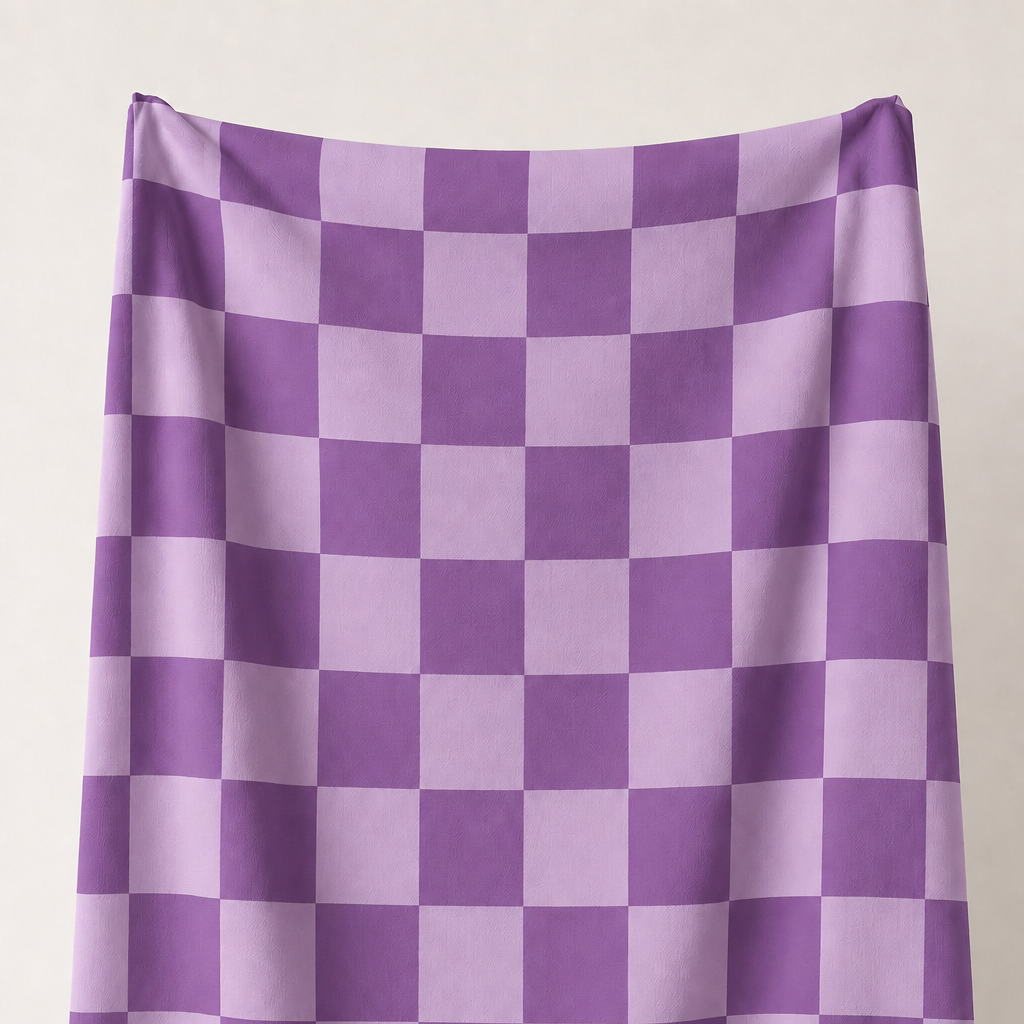 Mor ve Lila Damalı Kumaş – 2x2 cm Kare Desenli Petek Dokulu Polyester Kumaş
