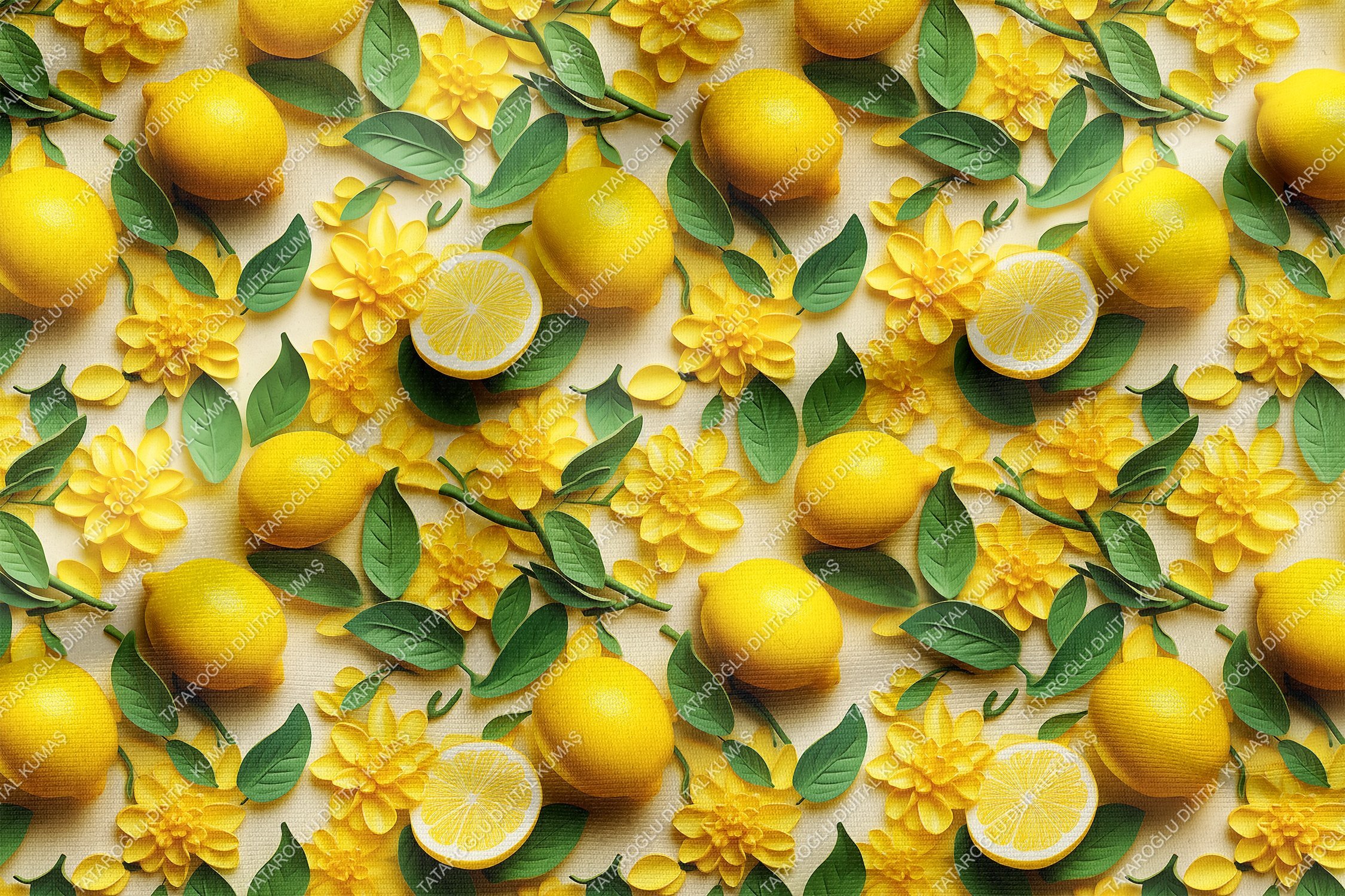 3D Limon Desenli Çok Amaçlı Dekoratif Tasarım Dijital Baskı Kumaş