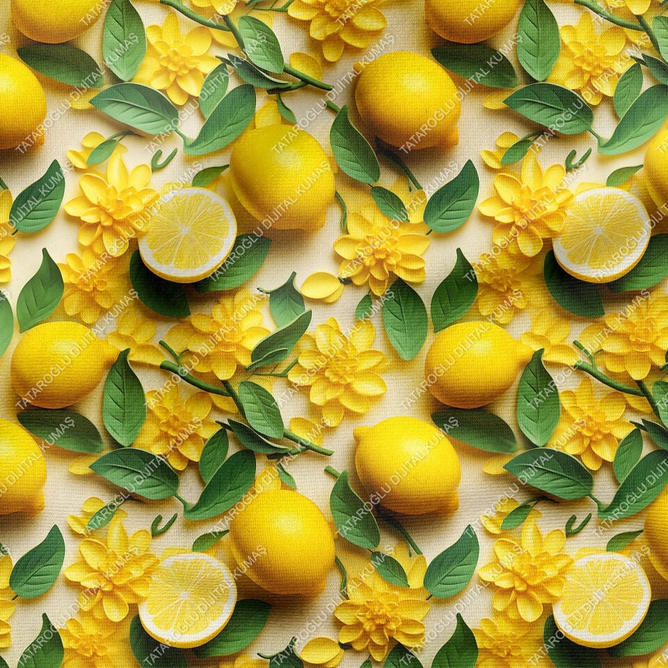 3D Limon Desenli Çok Amaçlı Dekoratif Tasarım Dijital Baskı Kumaş